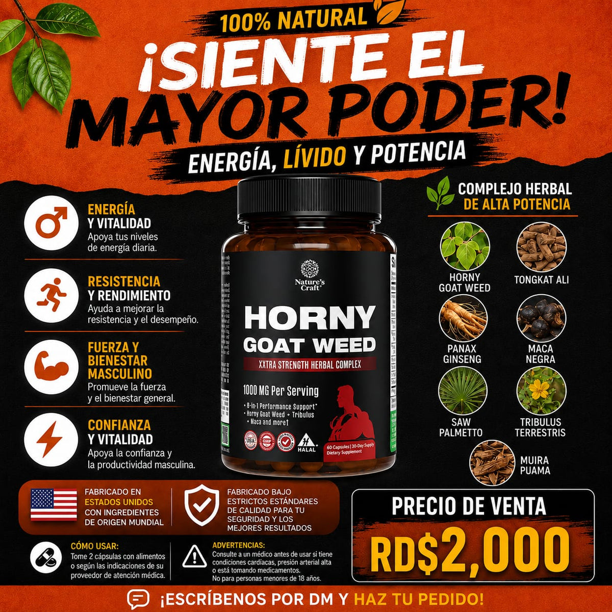 Nature’s Craft Horny Goat Weed Xtra Strength – 60 Cápsulas