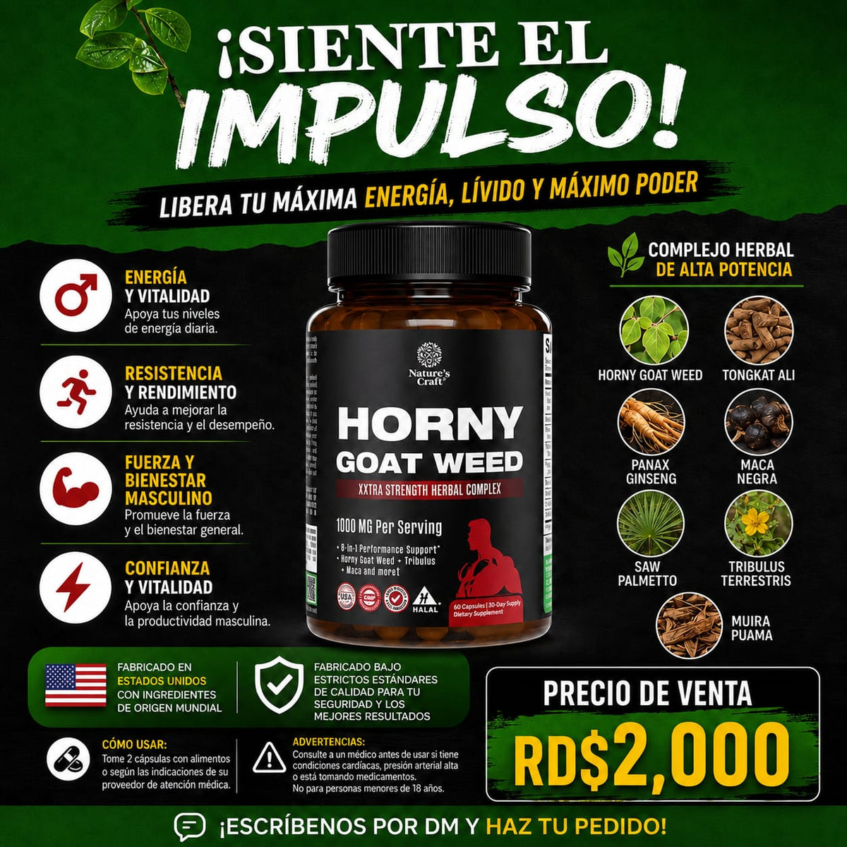 Nature’s Craft Horny Goat Weed Xtra Strength – 60 Cápsulas